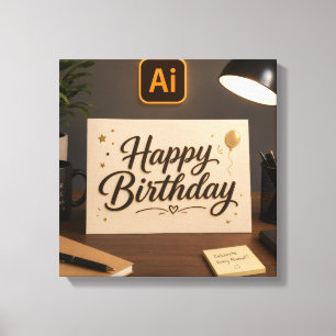 Elegant Happy Birthday Greeting Card Mockup on Woo Canvas Print