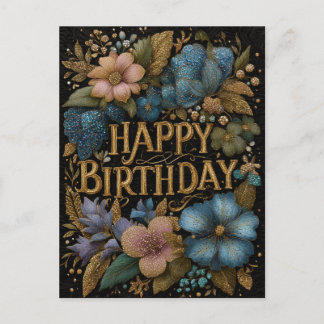 Elegant Happy Birthday greeting with golden text Holiday Postcard