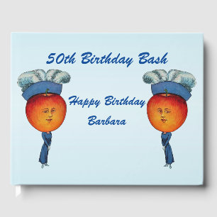 Elegant Happy Birthday Lady Apple Head Fancy Hat Guest Book