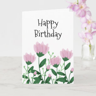 Elegant Happy Birthday Pink Flowers  Card