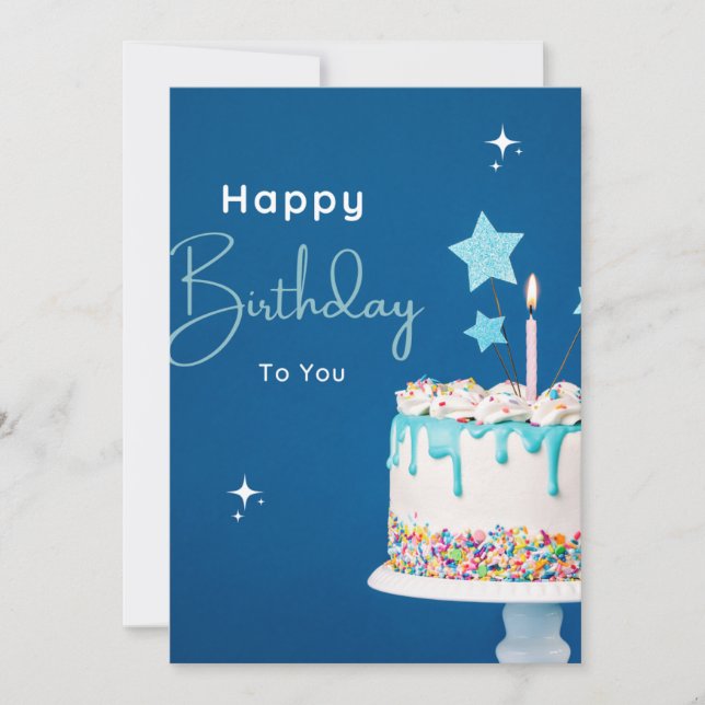 Elegant Happy Birthday Poster – Blue Theme  Invitation (Front)