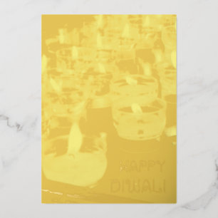 Elegant Happy Diwali Candles Gold Foil Shiny Card