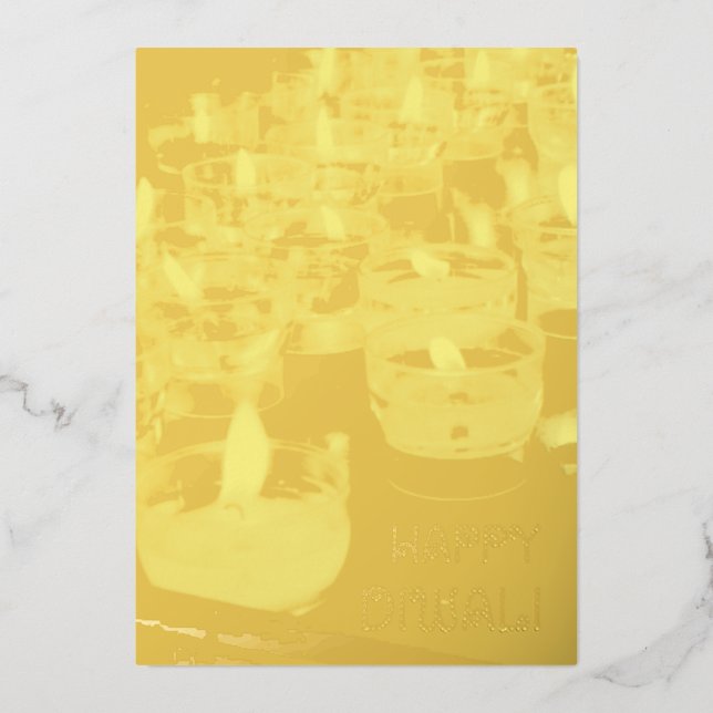 Elegant Happy Diwali Candles Gold Foil Shiny Card (Front)