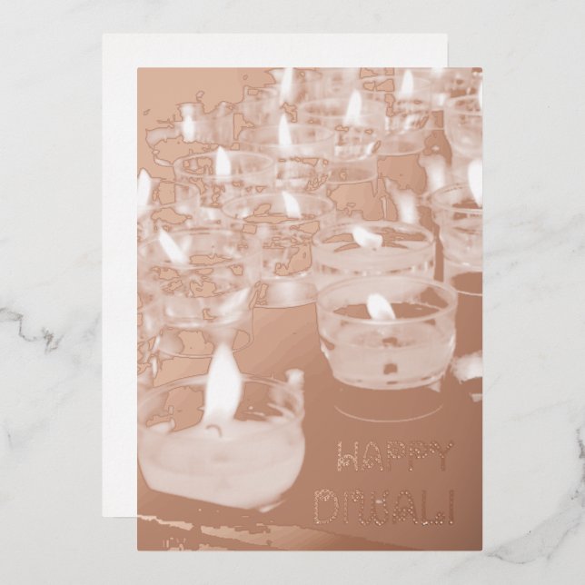 Elegant Happy Diwali Candles Rose Gold Foil Foil Holiday Card (Front/Back)