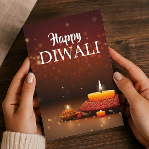 Elegant Happy Diwali with Diyas Festive Greeting Holiday Card