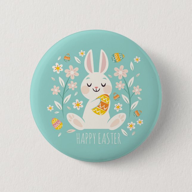Elegant Happy Easter Bunny | Pin Button (Front)