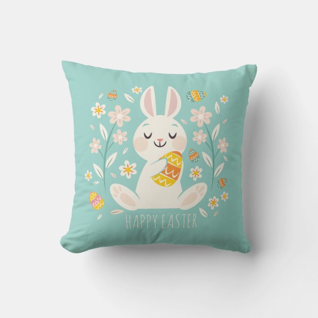 Elegant Happy Easter Bunny | Throw Pillow (Front)