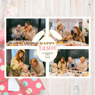 Elegant happy Easter Ears Eggs Family 4 photo Holiday Card