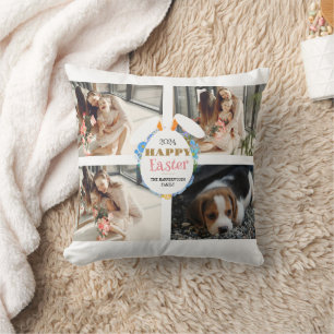 Elegant happy Easter Ears Eggs Family Four photo Throw Pillow