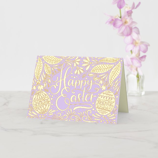 Elegant Happy Easter Foil Greeting Card (Orchid)