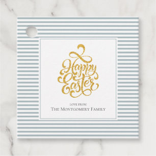 Elegant Happy Easter French Blue Striped Gift Tags