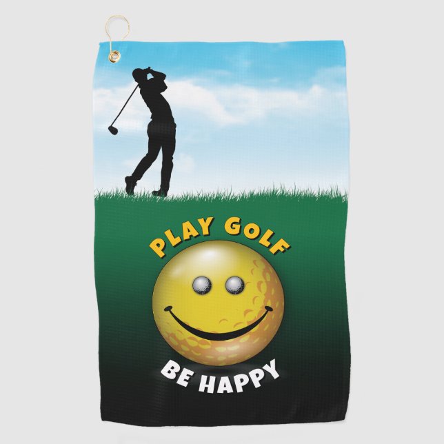 Elegant Happy Golfer Design Golf Towel (Front)