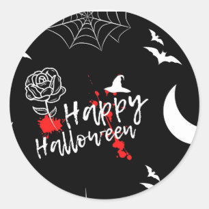 Elegant Happy Halloween Rose & Bats Classic Round Sticker