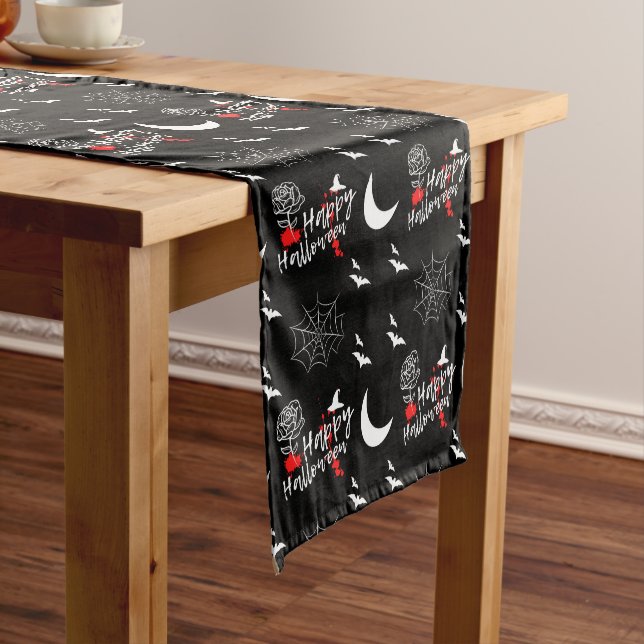 Elegant Happy Halloween Rose & Bats Table Runner  (In Situ)
