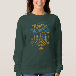 Elegant Happy Hanukkah-Blue & Gold Jewish Holiday Sweatshirt