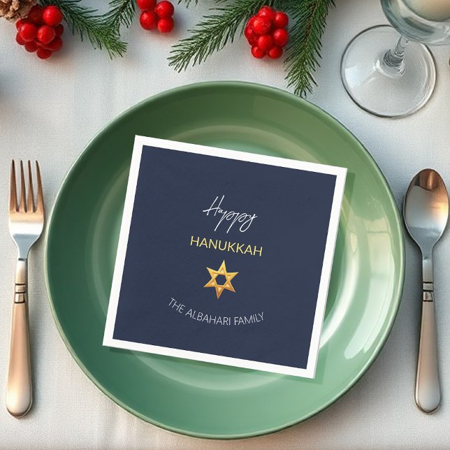 Elegant Happy Hanukkah Golden David Star Napkin (Creator Uploaded)