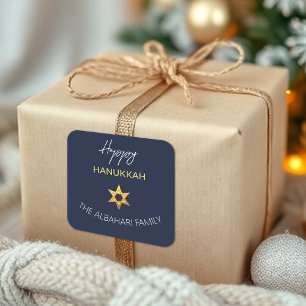Elegant Happy Hanukkah Golden David Star Square Sticker