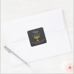 Elegant Happy Hanukkah Golden Menorah Square Sticker<br><div class="desc">Digital Art by Liliumdes.
Customize it with your details.</div>