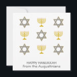 Elegant Happy Hanukkah Holiday Card<br><div class="desc">Elegant HAPPY HANUKKAH holiday greeting card, showing faux gold and silver STAR OF DAVID and MENORAH in a tiled pattern. Text reads HAPPY HANUKKAH with a placeholder name, and is CUSTOMIZABLE, so you can PERSONALIZE it by adding your name or other text. You can also personalize your message on the...</div>