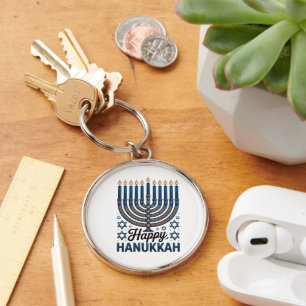 Elegant Happy Hanukkah-Jewish Holiday Art Keychain