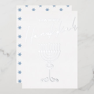 Elegant Happy Hanukkah Menorah Silver Foil Holiday Card