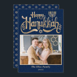 Elegant Happy Hanukkah Navy Blue and Gold Photo Holiday Card<br><div class="desc">Elegant Happy Hanukkah Navy Blue and Gold Photo Holiday Card</div>