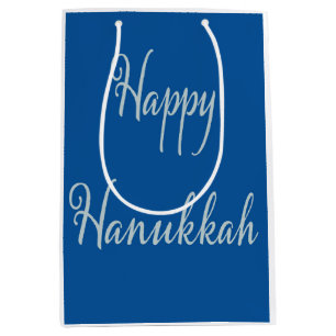 Elegant Happy Hanukkah silver Tekhelet blue Medium Gift Bag