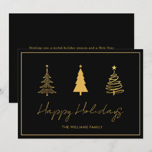 Elegant Happy Holidays Black Card