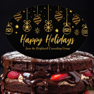 Elegant Happy Holidays Black Gold Custom Party Cake Pick