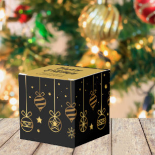 Elegant Happy Holidays Black Gold Custom Party Favor Box