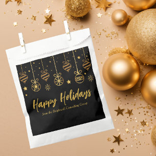Elegant Happy Holidays Black Gold Custom Party Favour Bag