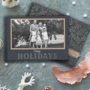Elegant Happy Holidays Black & White Christmas Holiday Card