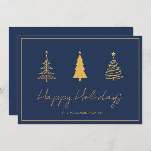 Elegant Happy Holidays Blue Card