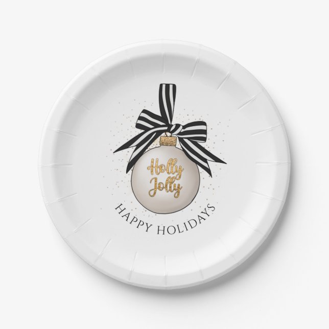 Elegant Happy Holidays Christmas Bauble Paper Plate (Front)