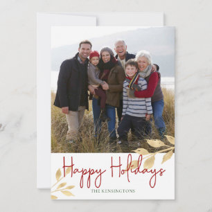 Elegant Happy Holidays Gold Leaves   Holiday Photo