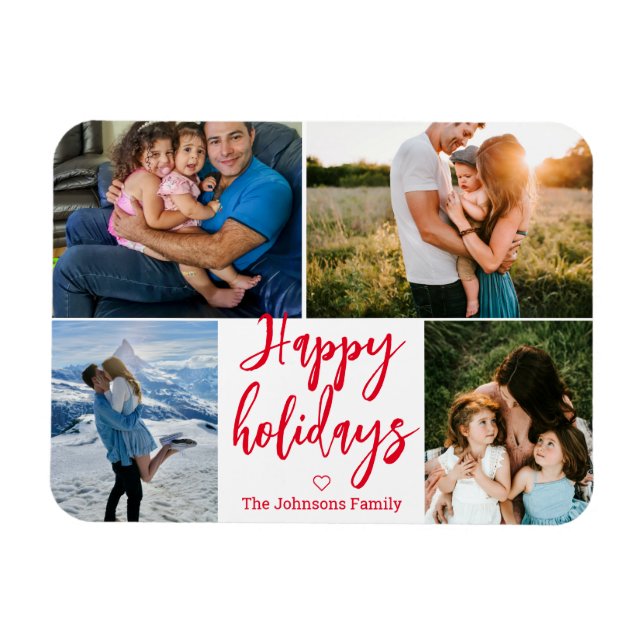 elegant happy holidays red  4 photos collage magnet (Horizontal)