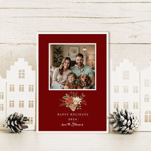 Elegant Happy Holidays Red Poinsettia Photo Holiday Card
