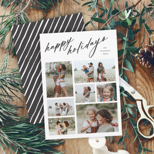 Elegant Happy Holidays Script Typography 7 Photo Holiday Card