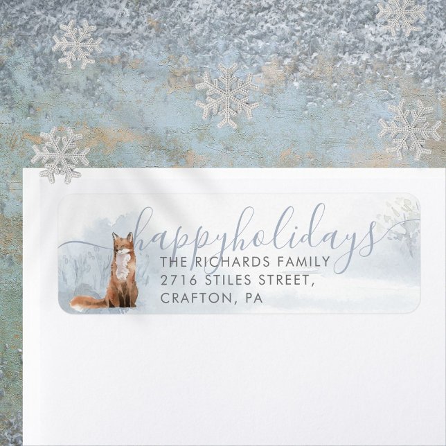 Elegant Happy Holidays Winter Fox Return Address (Elegant Happy Holidays Winter Fox Return Address Label)