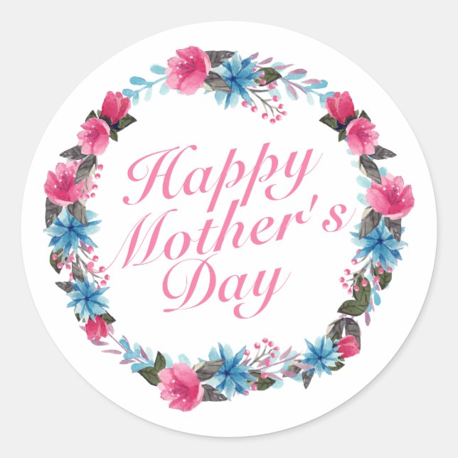 Élégant Happy Mère's Day Floral Wreath Sticker (Devant)