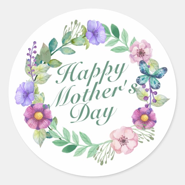 Élégant Happy Mère's Day Floral Wreath Sticker (Devant)