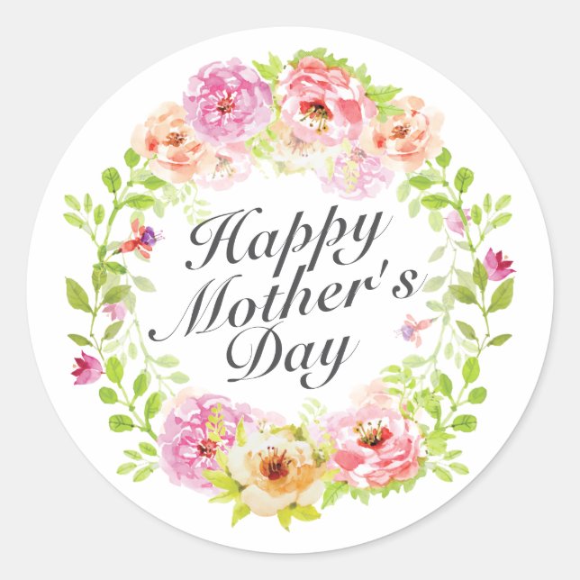 Élégant Happy Mère's Day Floral Wreath Sticker (Devant)