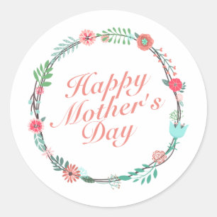 Élégant Happy Mère's Day Floral Wreath Sticker