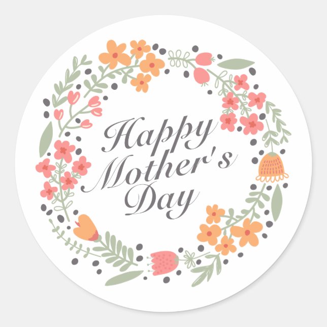 Élégant Happy Mère's Day Floral Wreath Sticker (Devant)