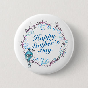 Elegant Happy Mother's Day Blue Wreath Button