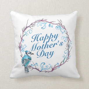 Elegant Happy Mother's Day Blue Wreath   Pillow
