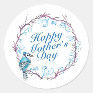 Elegant Happy Mother's Day Blue Wreath Sticker