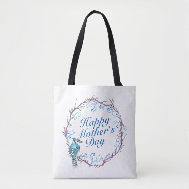 Elegant Happy Mother's Day Blue Wreath Tote Bag (Front)