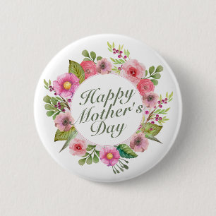 Elegant Happy Mother's Day Floral Frame Button