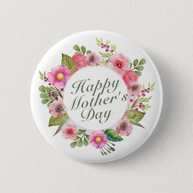 Elegant Happy Mother's Day Floral Frame Button (Front)